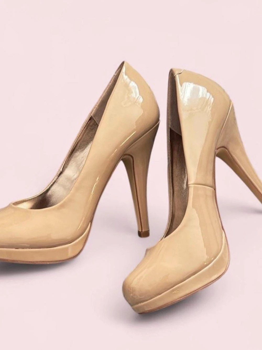 Madden Girl Bella Platform Pump Patent Heels in Beige